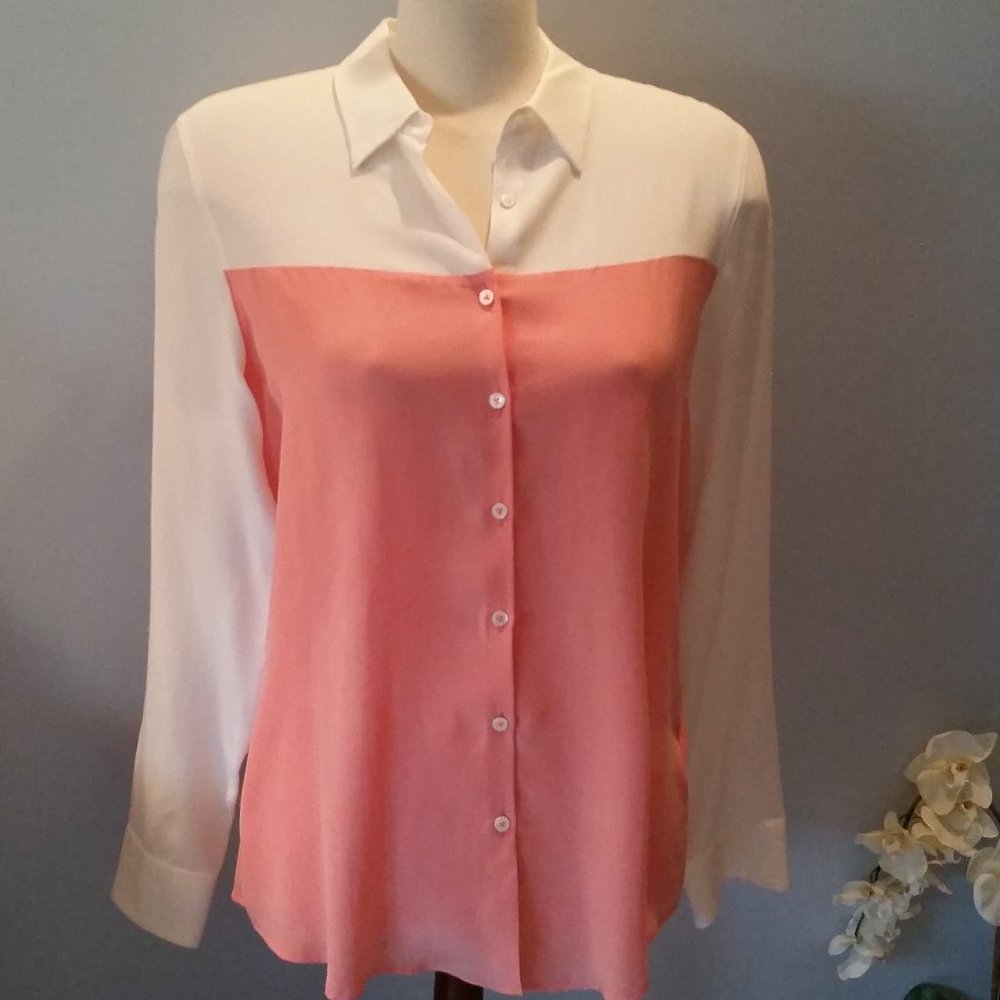 Van Laack long sleeve silk blouse pink and white NWOT